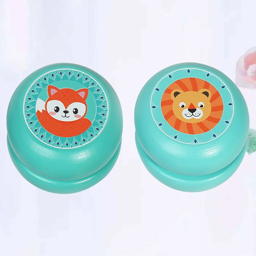 2Pcs Wooden Yo-yo Toys Lovely Cartoon Animal Pattern Yoyo Toy Ball Toy for Kids Children (Random Style)