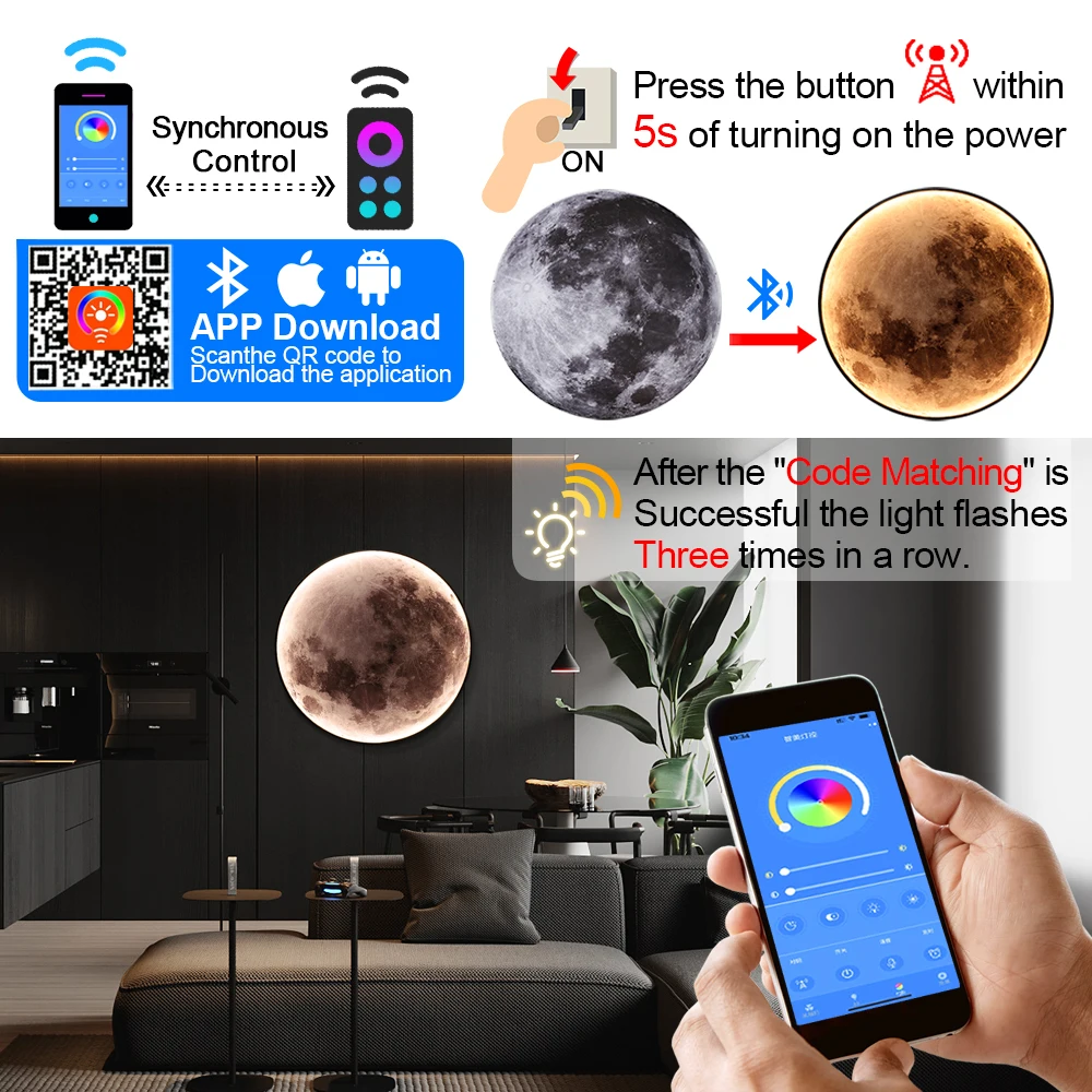 Lámpara LED de pared moderna nórdica para decoración del hogar, lámpara de noche para dormitorio con luna, luz de pared Interior para baño, sala de