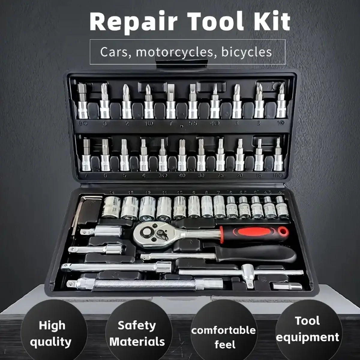 46pcs/53pcs Car Repair Tool Kit Socket Set Car Repair Tool Ratchet Torque Wrench Combo Auto Repairing Set Mechanic Tool