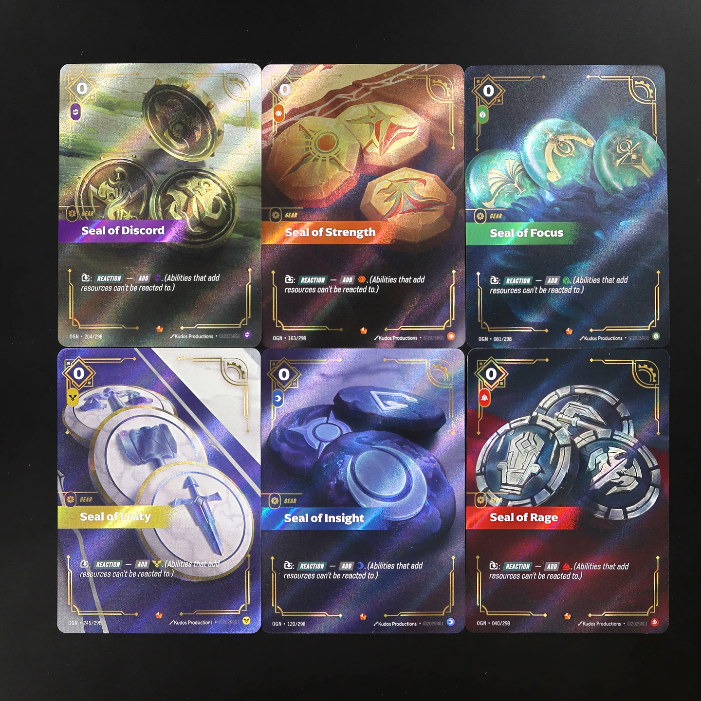 

Коллекционные аниме-карты LOL League Of Legends Riftbound OGN: Текстурированная фольгированная карта «Печать концентрации» (Discord Rage Unit Strength Insight)