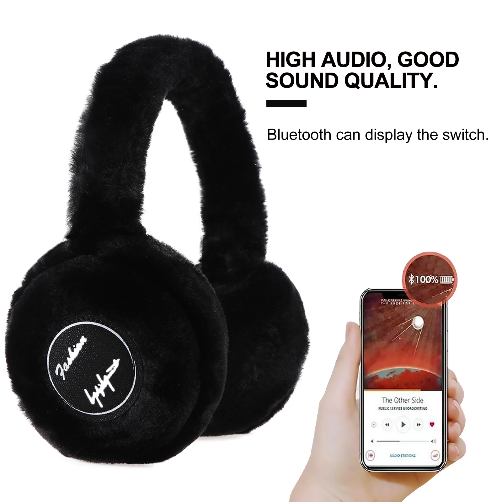 Moda de pelúcia earmuffs fone de ouvido sem fio inverno mais quente elétrico capas de ouvido música para atividades ao ar livre em tempo frio