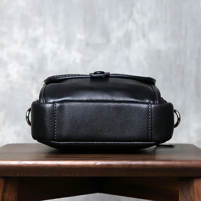 Genuine Leather Men's Crossbody Bag - Top-Grain Cowhide Small Square Shoulder Bag, Casual Vertical Phone Pouch Sling Pack