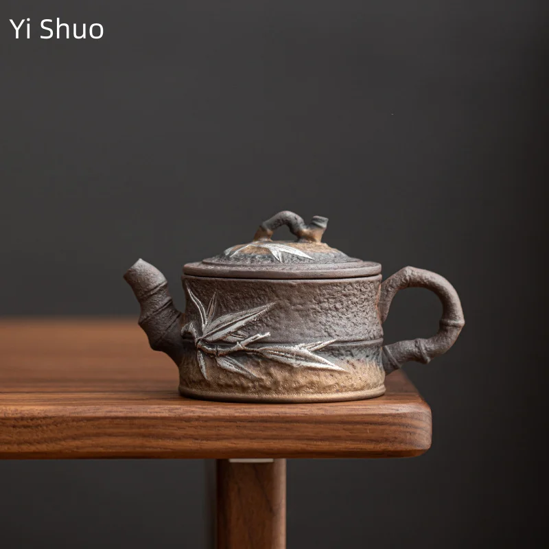 

Винтажный необработанный минеральный грубый керамический чайник с бамбуковым узлом, чайный сервиз кунг-фу, сменная печь, золотой ручной чайник, чайник, заварочный чайник