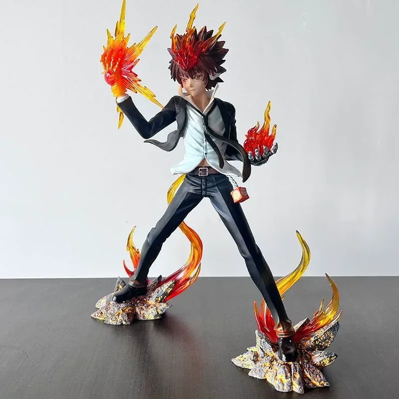28cm Anime Katekyo Hitman Reborn Sawada Tsunayoshi Figure Transparent Flame Effect Desktop Collectible Ornament Pvc Statue Gift