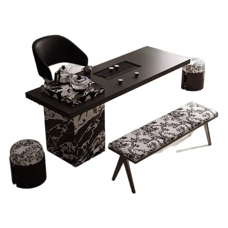 

Modern simple rock slab tea table and chair household living room balcony tea table integrated automatic water small tea table