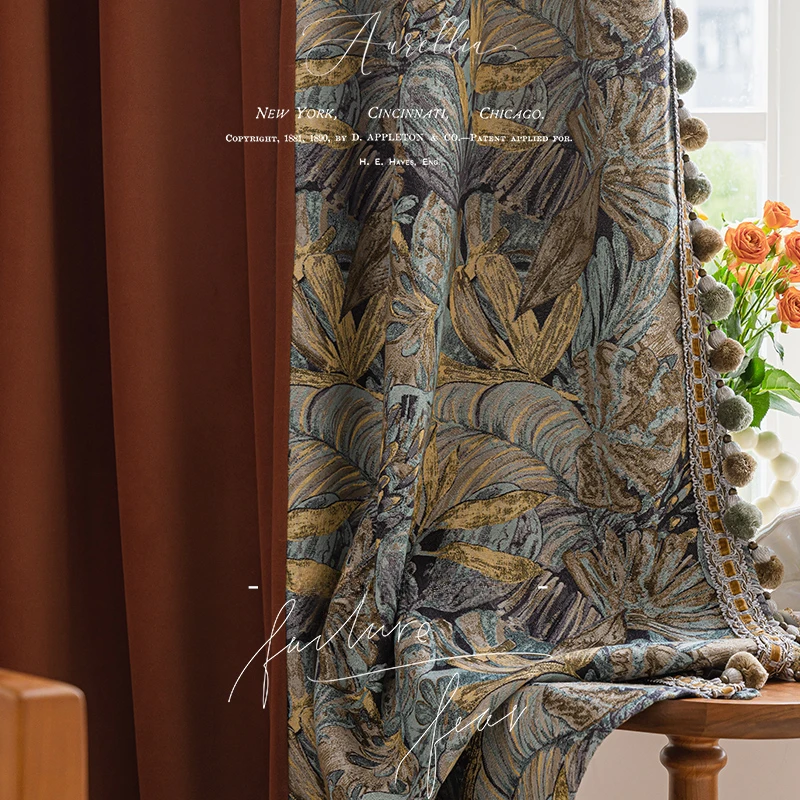

Caramel Macchiato American Light Luxury Vintage Modern Jacquard Velvet Curtains for Living Room Bedroom Home Decor Custom