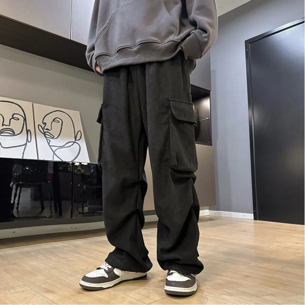 

Модные вельветовые прочные брюки-карго для мужчин — новый всесезонный стиль, корейские повседневные спортивные брюки прямого кроя, идеальные для студентов