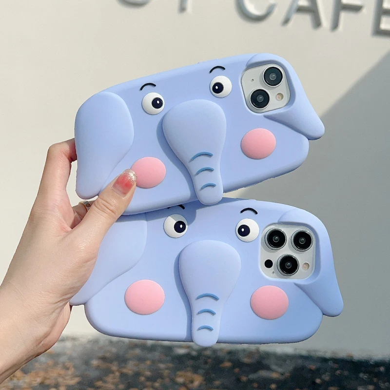 

Ins Korean Cartoon Elephant Cute 3D Phone Case For iphone 15 13 12 14 Pro Max 15Pro i11 13promax Silicone Protective Soft Cover