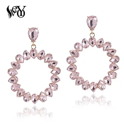 VEYO Classic Round Crystal Drop Earrings Elegant Hollow Bridal Lady Dangle Earrings for Women Fashion Jewelry Gift 2022 New