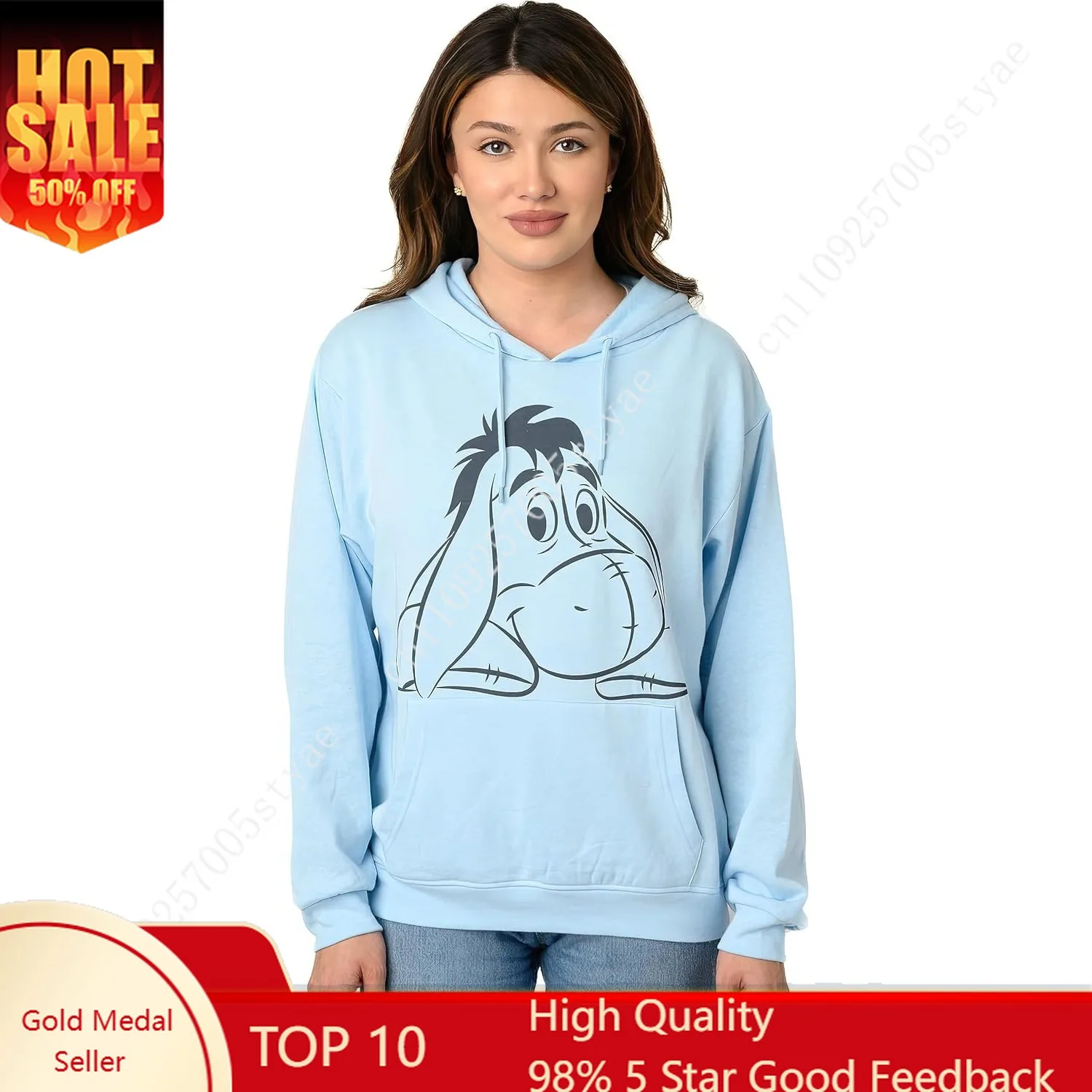 

Disney Women Hoodie Eeyore Lightweight Pullover Sweatshirt XS thru Plus Sizes