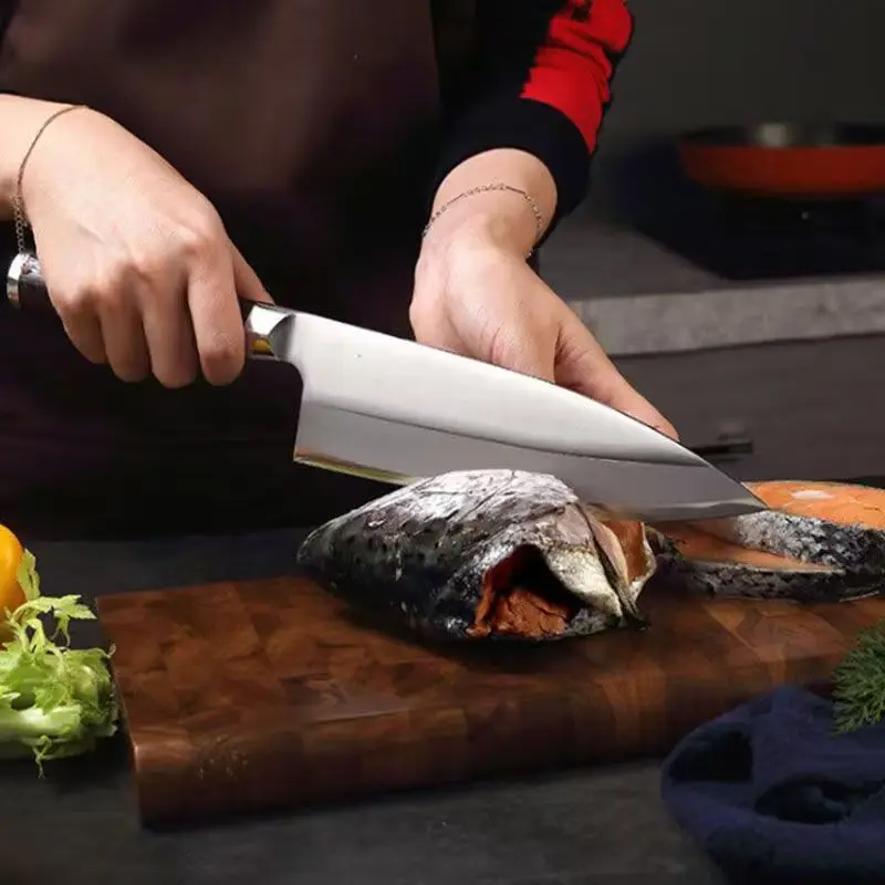 7 Inch Deba Knife Single-Edge Blade Chef Cleaver Sashimi Slicing Sushi BBQ Japanese Kitchen Knives 7Cr17MoV Steel Wenge Handle