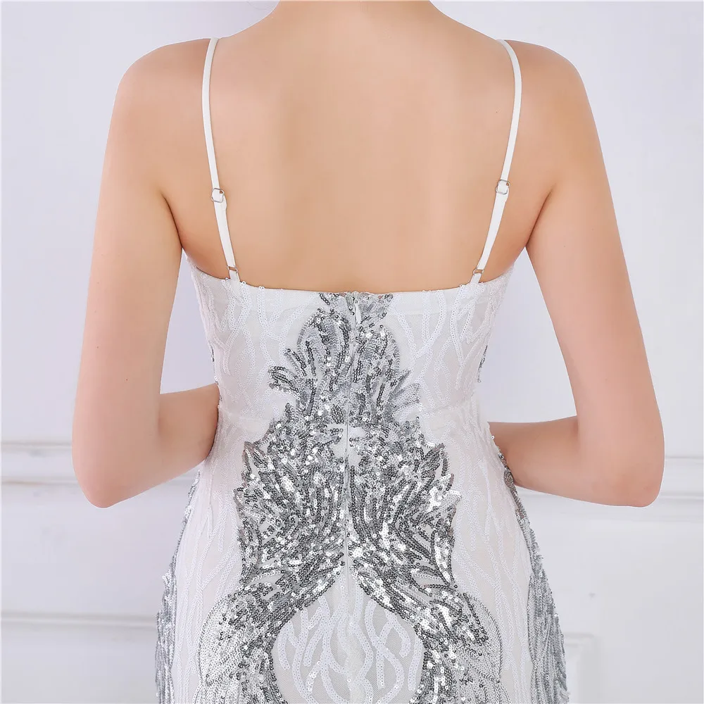 DEERVEADO Mermaid V Neck Sequin Evening Dresses 2022 New Elegant Women White Formal Dress Evening Party Gown K18800