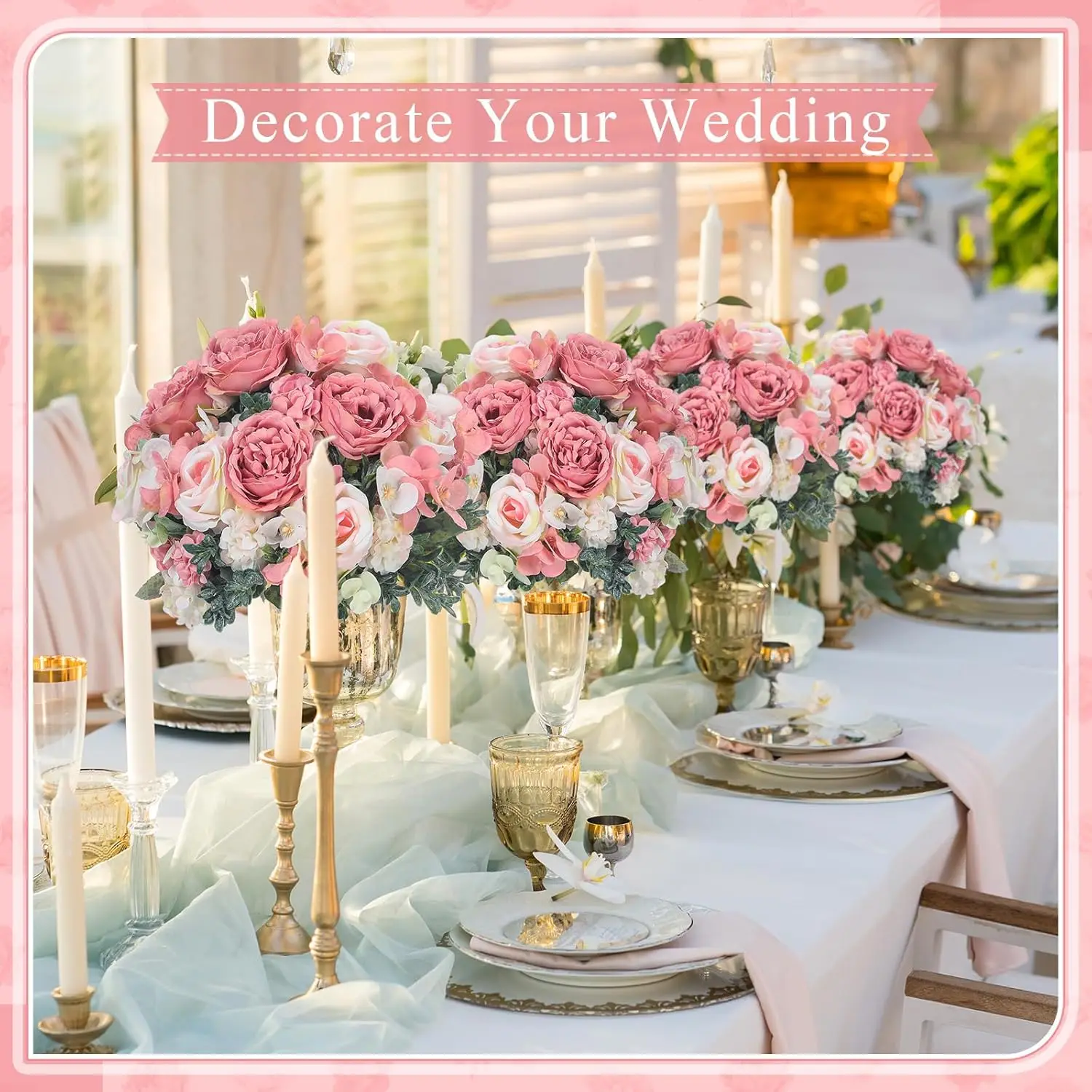 10 Stück Künstliche Blumen aus Seide, Pfingstrosen, Rosen, Hortensien, für Hochzeit, Garten, Hof, Bogen, Heimdekoration, Vase, Festkranz, Blumenarrangement – Detail 1