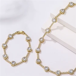 HECHENG, CZ Heart Tennis Link Chain Bracelet Necklace For Women Birthday Gifts Iced Out Bling CZ Paved Love Heart Sweet Bracelet