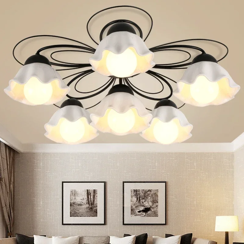 Simple Nordic Rustic Floral LED Ceiling Lamp Modern Light for Bedroom Living Dining Room Home Decor