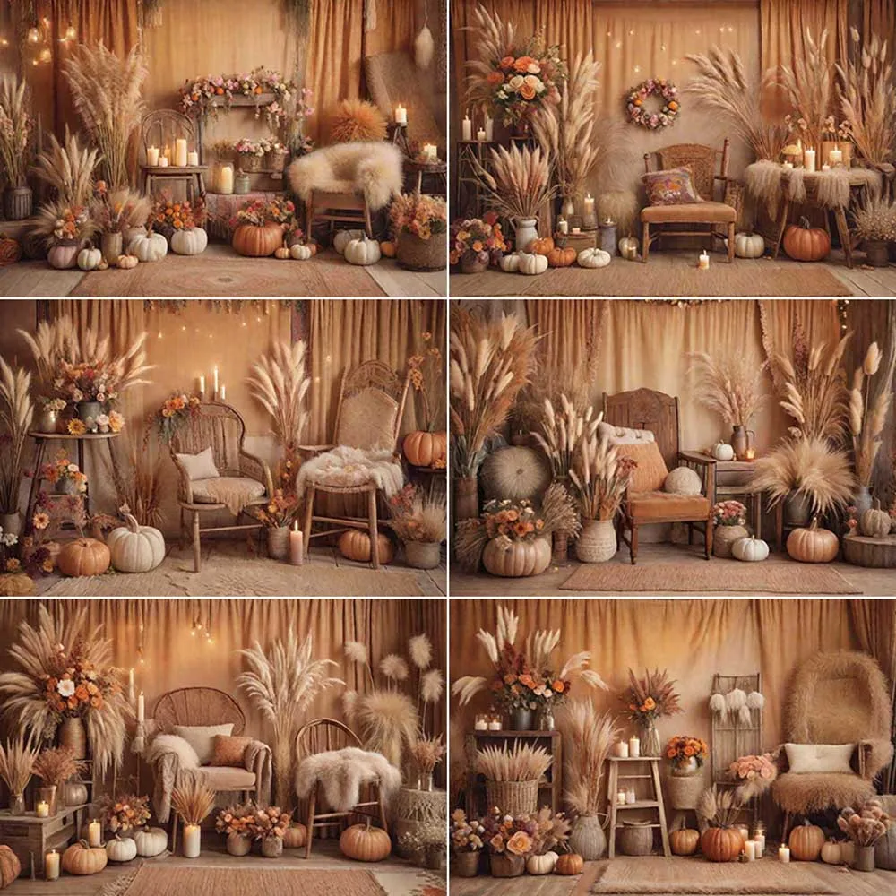 

MOON.QG Thatch Party Photography Backdrop Boho Autumn Thanksgiving Photocall Background Child Studio Photozone Accessories