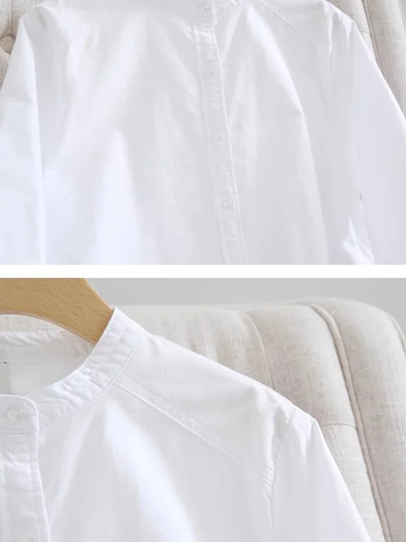 エレガントな白いスタンドカラーシャツジャケット女性の春夏カジュアルアウタースリムミディアム丈日焼け止めトップトレンディ