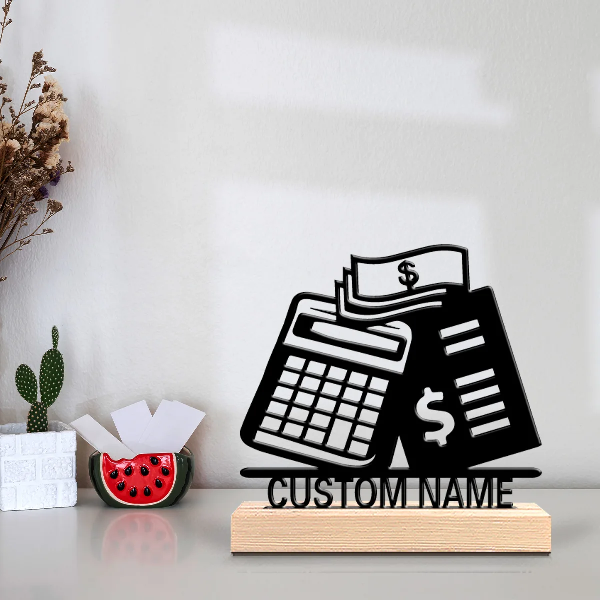 1pc Modern Finance Custom Name Metal Statue Iron Ornament Art Crafts With Wood Base Iron Sculpture For Children Gifts