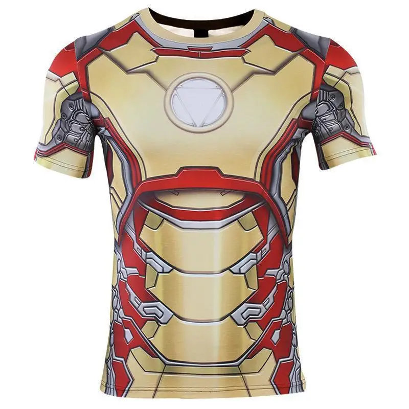 Marvel Spiderman Iron Man T-Shirt Superheroes Trendy Print T-shirt Man Gym Workout Quick-drying Tight Fitting Sportswear Clothes