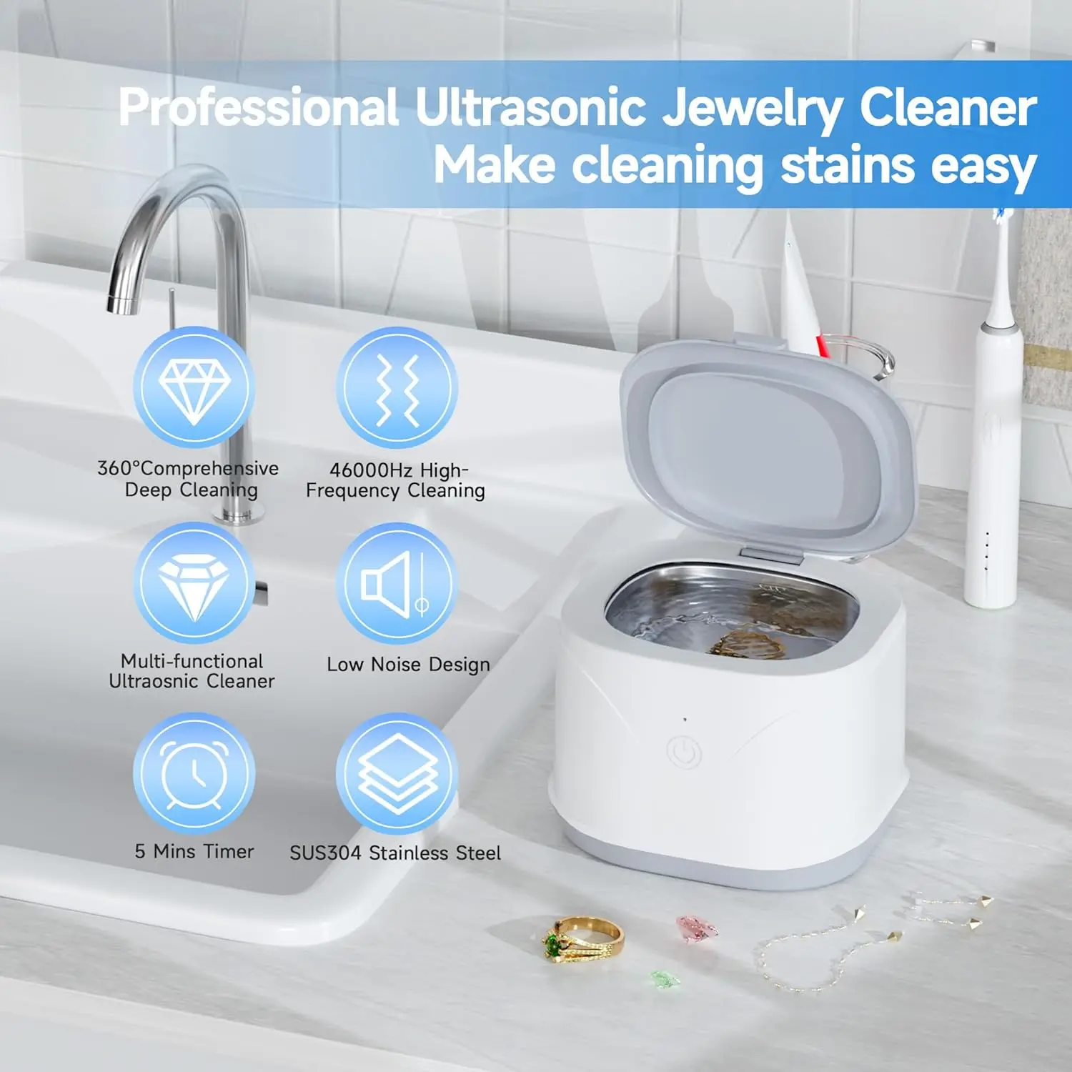 2025 New Ultrasonic Cleaning Machine for Tooth Aligners and Jewelry, Portable Ultrasonic Jewelry Cleaner