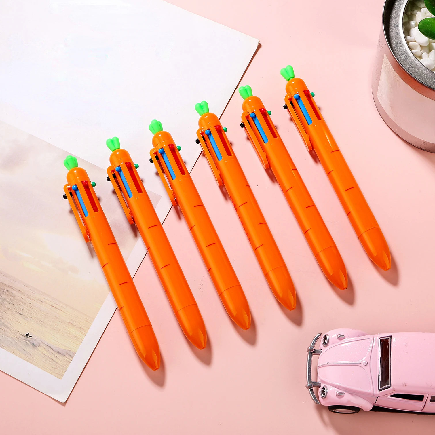 Cartoon Carrot Shape 6 in 1 color multi function ballpoint pen 0.5mm multi-color Ink pens Back to School stationery Supplies