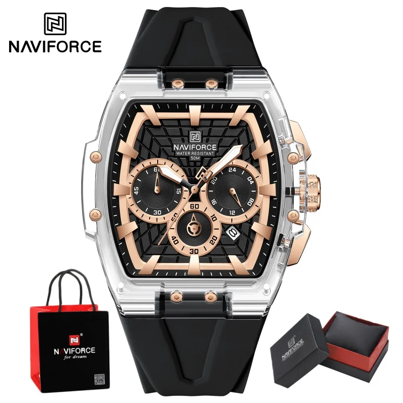 New NAVIFORCE Quartz Men's Watches Waterproof Luminous Timing Date Display 24-hour Men's Military Sports Watch Packaging Gifts