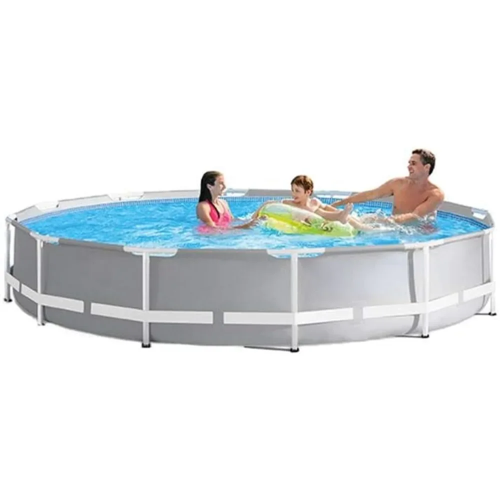 

12 foot x 30 inch prism frame circular above ground outdoor backyard swimming pool with 530 GPH filtration pump, easy to install