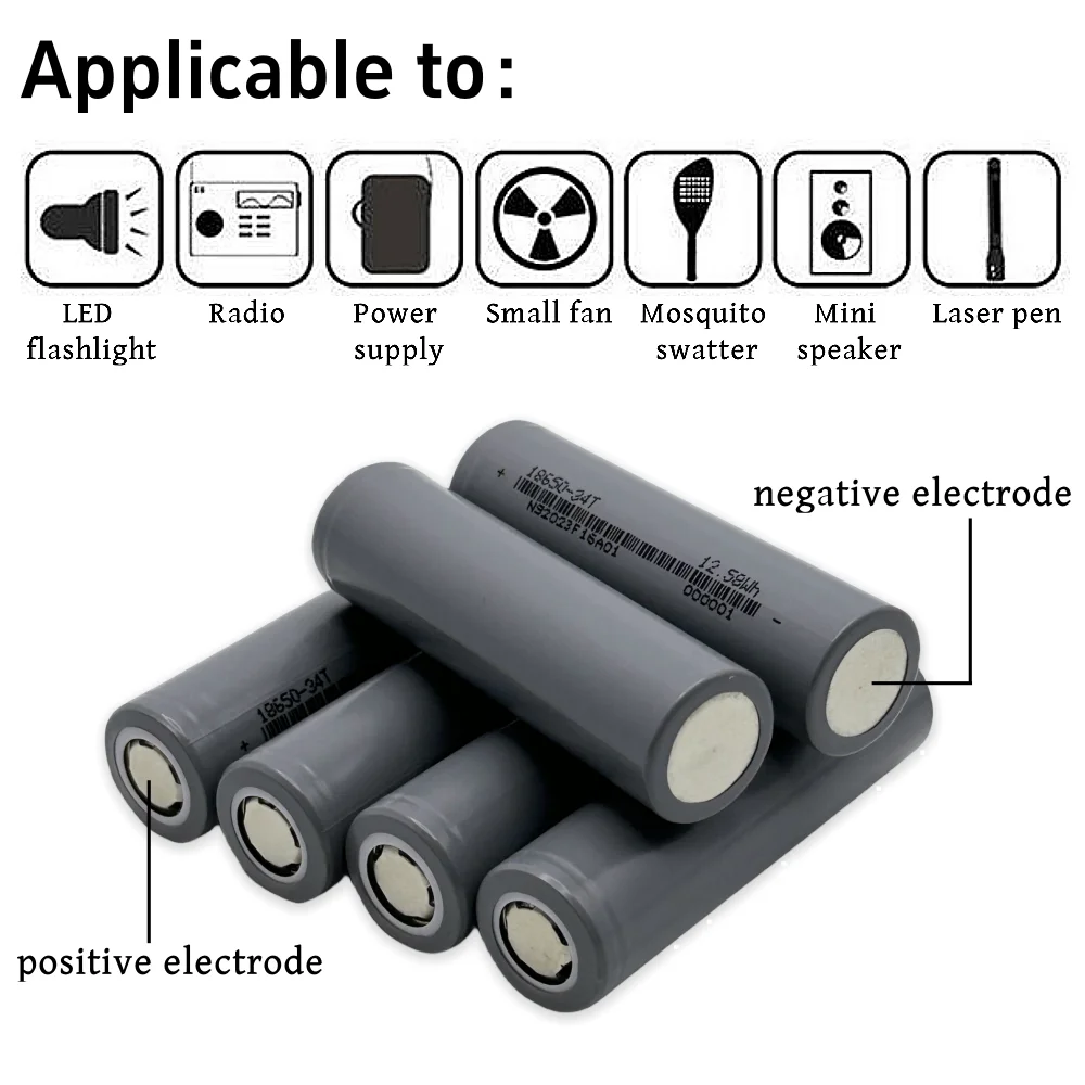 100% New 18650 3.7V 3400mAh 12.58Wh Lithium-ion Rechargeable Battery Suitable for Walkie Talkie Flashlight Assemblable cell etc