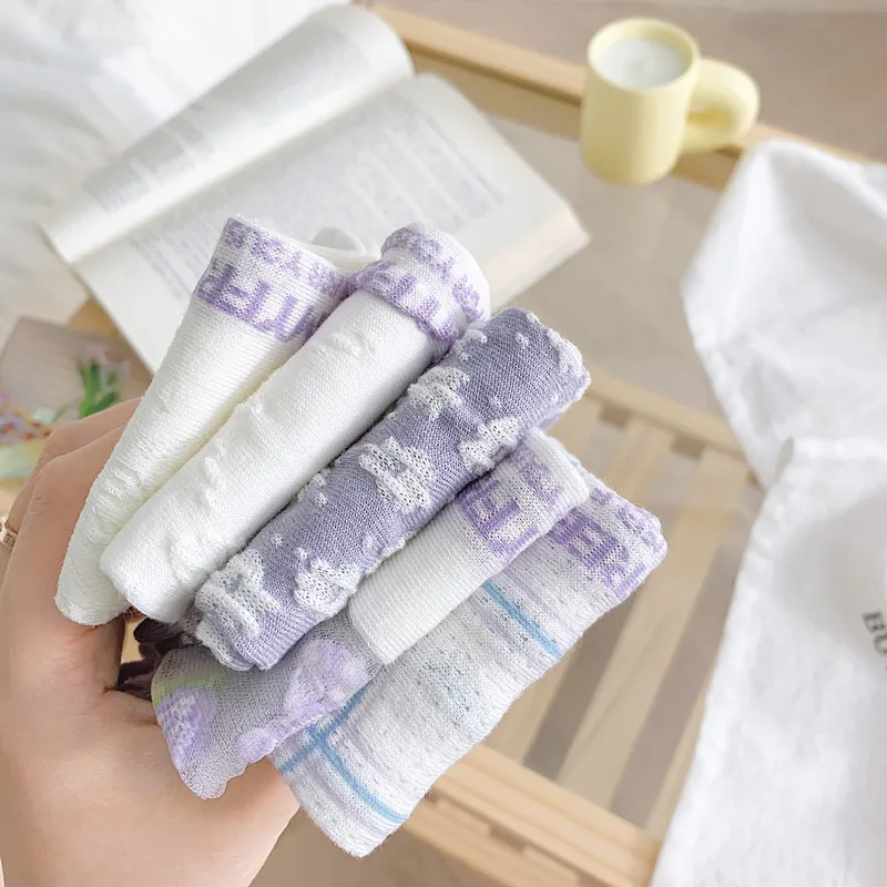 

Ins trendy Japanese spring/summer new style light purple lace transparent glass fiber boat socks
