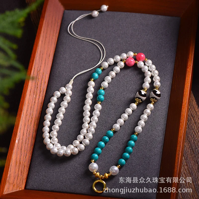 بوذا العلامة التجارية Wuye Tangka قلادة حبل الفراولة الفيروز سترة سلسلة كريستال الرقبة معلقة اللؤلؤ قلادة محظوظ مجوهرات #6