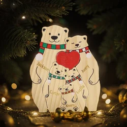 Name Personalized Custom Mother's Birthday Gift Family Names Sculpture Wood Puzzle Bear Family Heart Puzzles Home Decoration