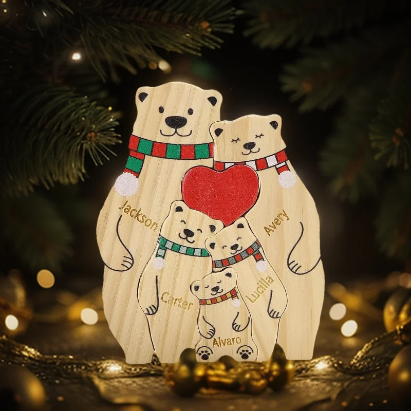 Custom Family Names Bear Wooden Ornament Personalized Christmas Family Gift Tabletop Home Decoration For Mom Dad Christmas Gift