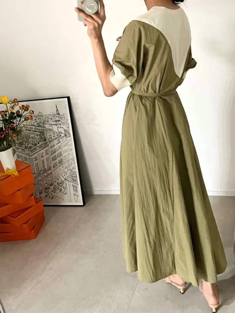 Longue épissure douce Dr Dongda Gate INS Ladylike plissé Midi Dr imprimé Floral f Sve ronde Ne X-ape Silhouette