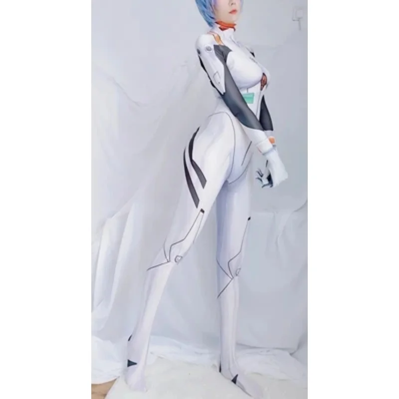 ครอบครัวรัก Rei Ayanami เครื่องแต่งกายชุดบอดี้สูทสีขาว Jumpsuit ปาร์ตี้ฮาโลวีนคอสเพลย์ Zentai Catsuit 2025 ใหม่