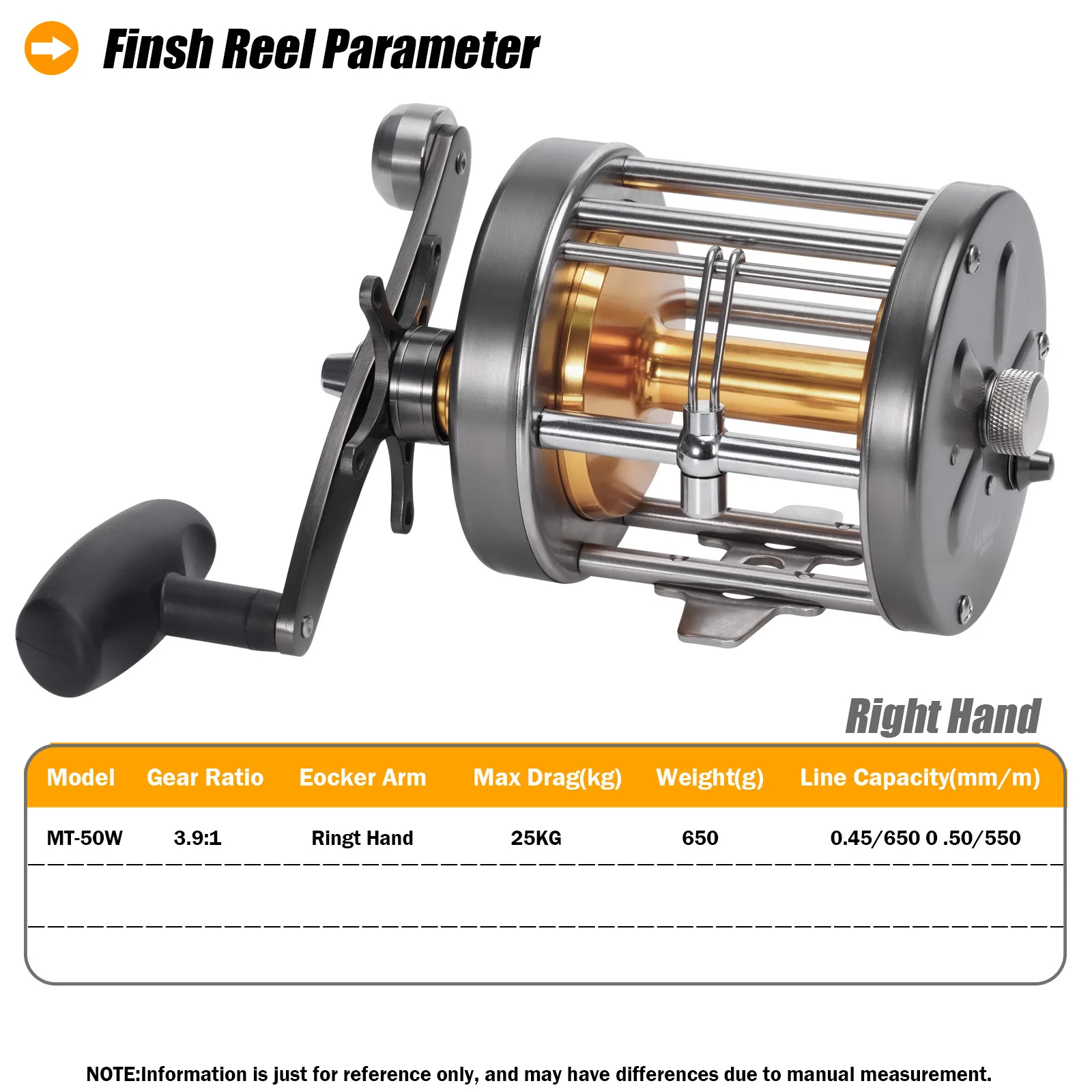 Trolling Fishing Reel 50W Series Stainless Steel Main Body, Aluminum Spool, Alarm Button Brake Force Adjustment Deep Sea Reel