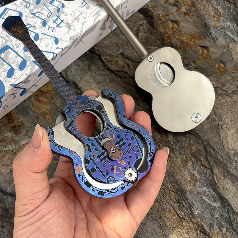 

Creative Portable EDC Titanium Alloy Guitar Cigar Scissor Tool with Leather Cover