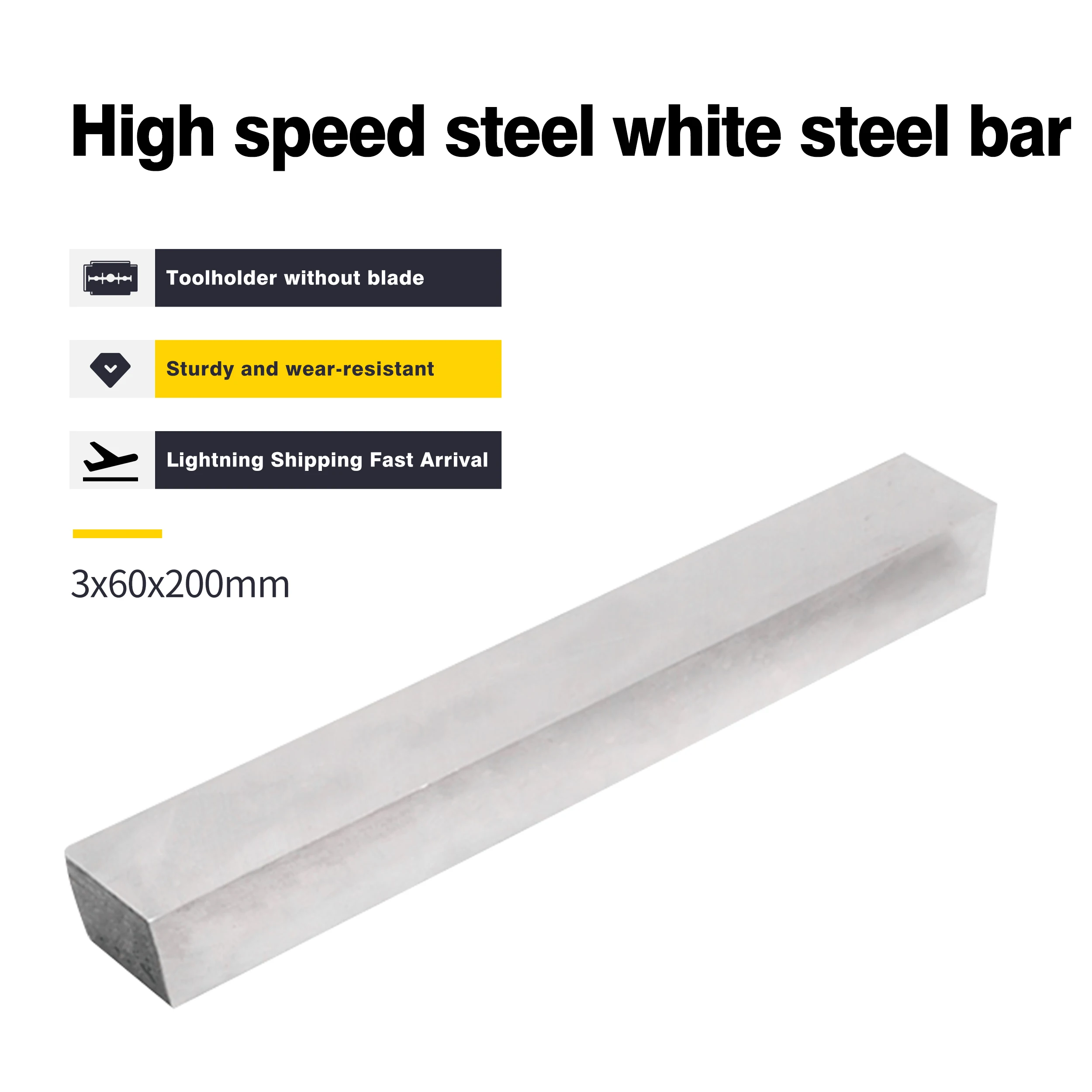 3x25x200 3X30 3x35 3X40 3x45 3X50X200 3x60x200mm CNC Lathe Super-Hard White Steel Knife 200mm Long Turning Tool High-Speed Steel