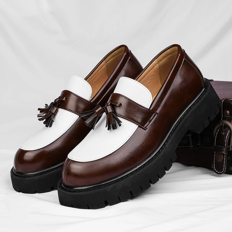 

Мужские деловые туфли на толстой подошве с бахромой, увеличивающие рост, стильные универсальные лоферы, джентльменские туфли