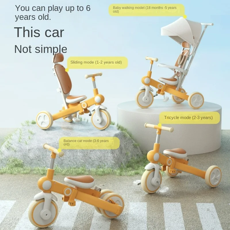 Pedal Tricycles for Children From 1 To 3 Years Walking Baby Tricycle, Portable Folding Trolley 3 in 1 Baby Stroller Balance Car