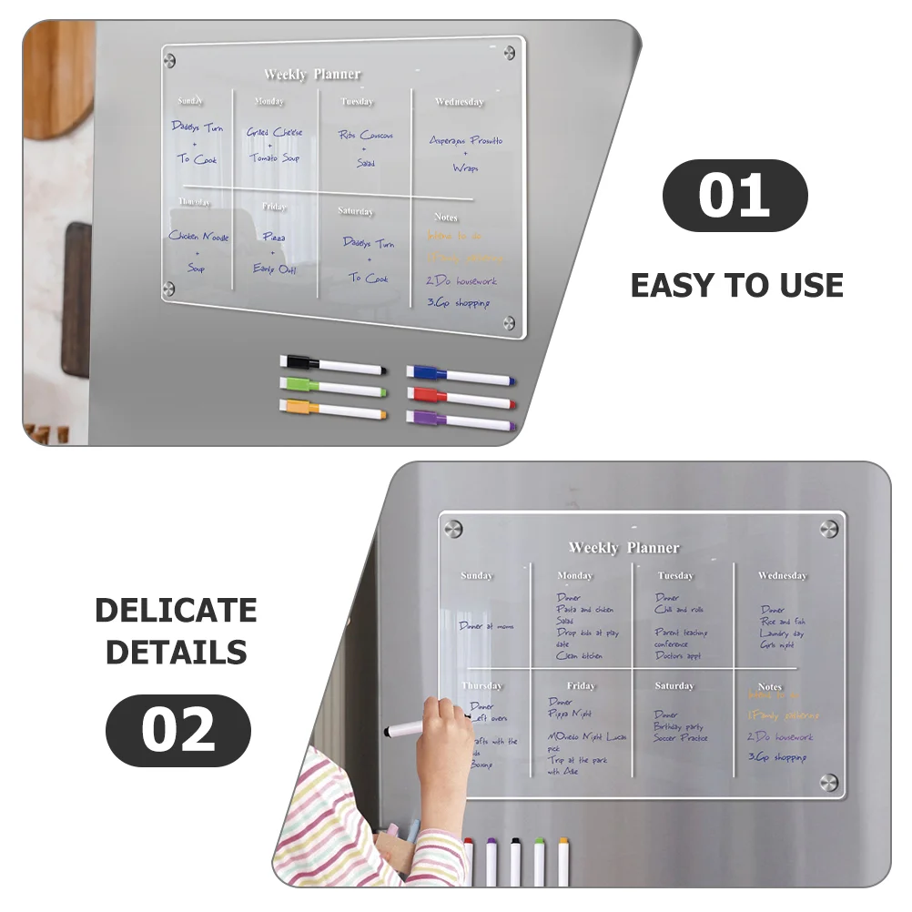 Magnetic Refrigerator Planning Whiteboard Transparent Clear Blank Dry Erase Meal Acrylic