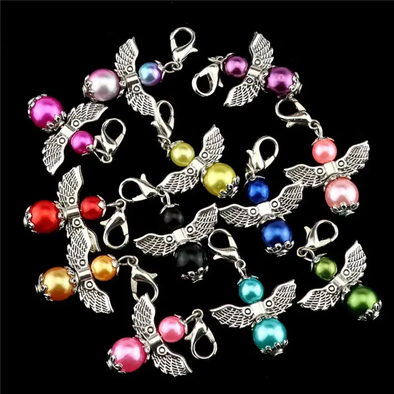 12 unids/lote de dijes de alas de Ángel guardián de ángeles, abalorios de cuentas coloridas para fabricación de joyería, llavero colgante artesanal, producto de tendencia