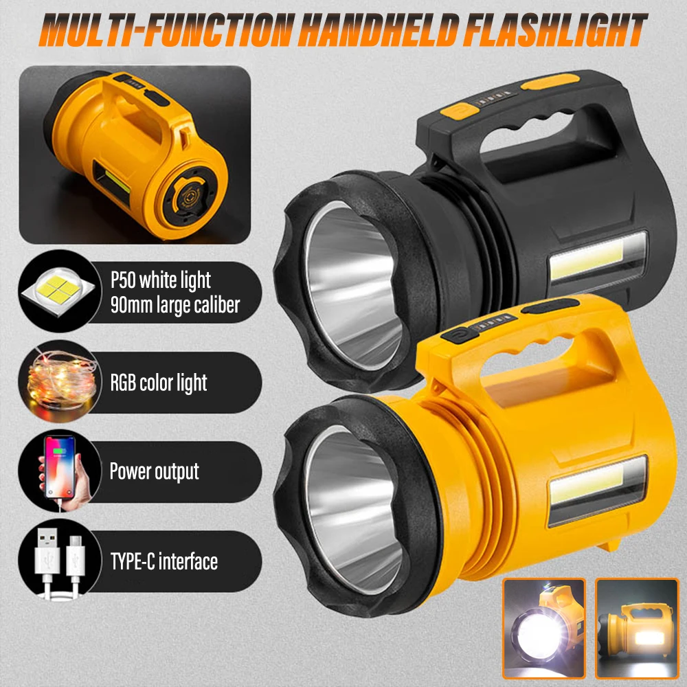 

D2 High Power Handheld Flashlight Rechargeable Torch Multi-Function Searchlight Portable Camping Light 6000Mah Battery Capacity