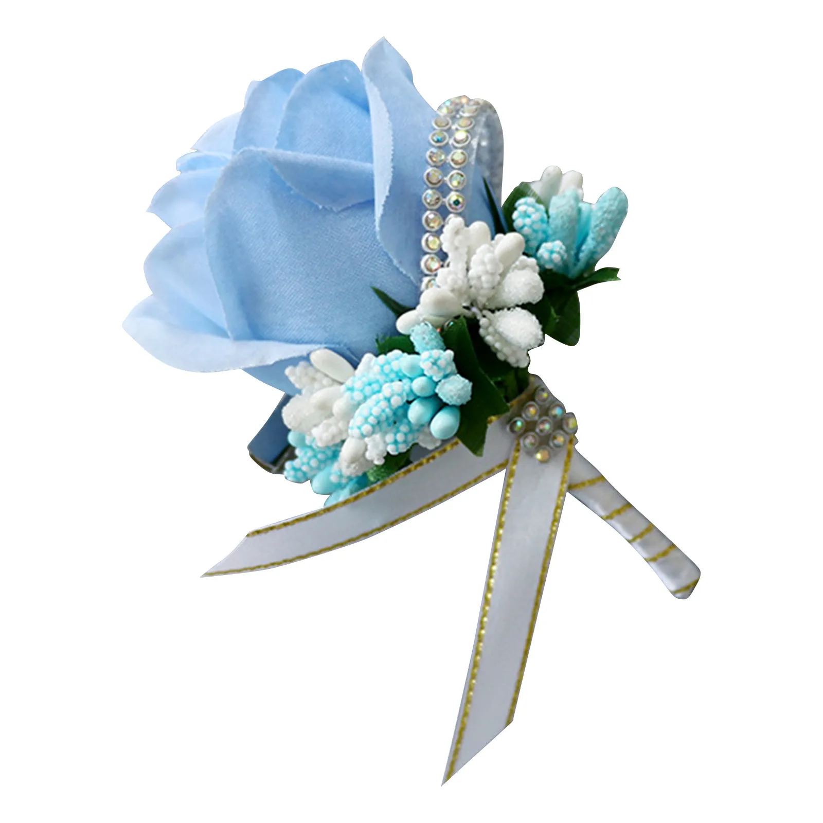Blue Boutonniere Wedding Accessories Groom Buttonhole Wrist Corsage Brooch Flowers Artificial Silk Roses Bridesmaids Bracelets