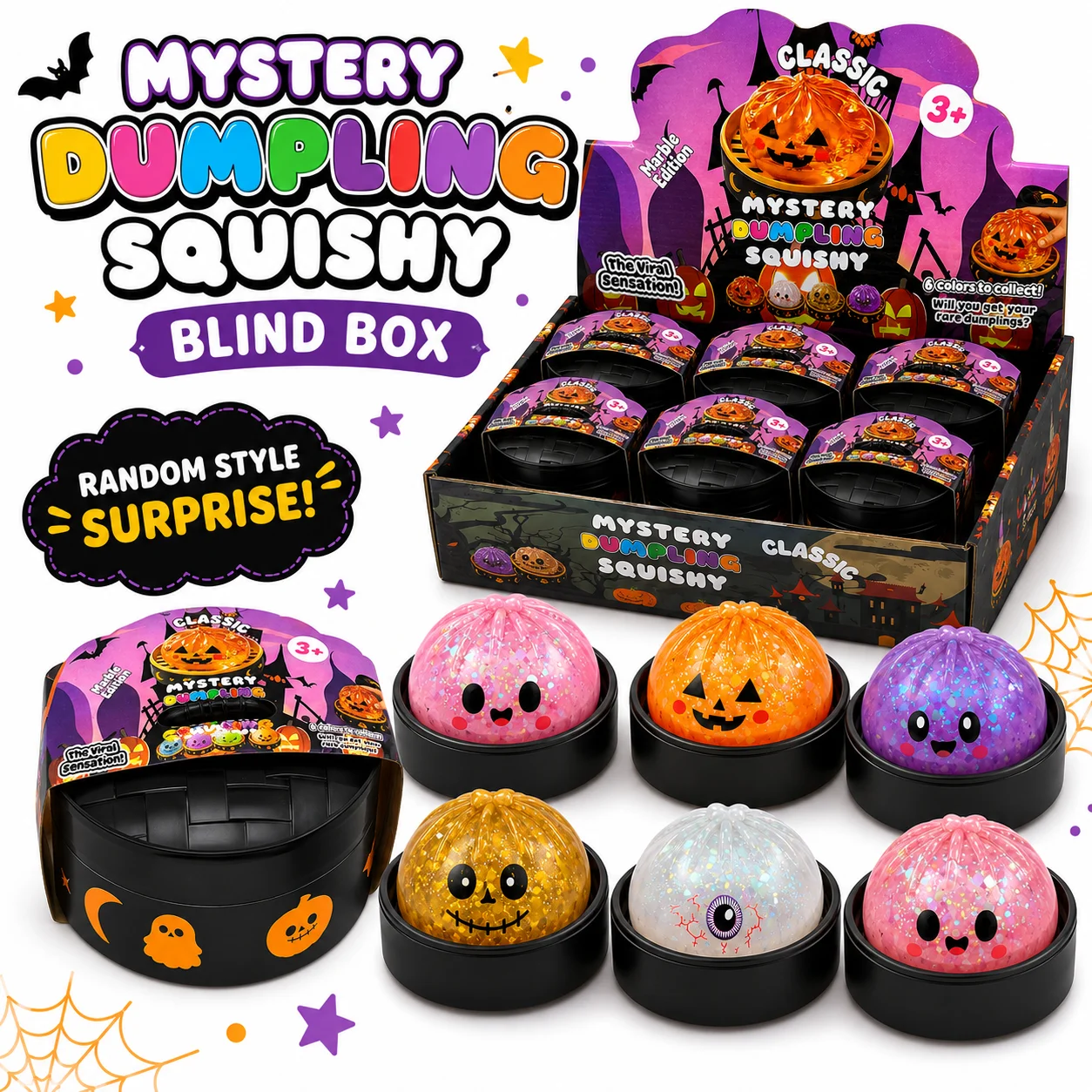 Zestaw Halloweenowych Squishy Dumplingów 1-5 szt. Losowy Mystery Box, Wolno Powracający do Formy, Antystresowy Gadżet Sensoryczny, Sztuczne Jedzenie, Prezent na Biurko