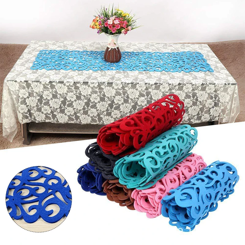 Rectangle Felt Table Runners Openwork Floral Design Modern Hollow Coasters Hot Pot Placemats Home Tea Table Cloth Wedding Decor