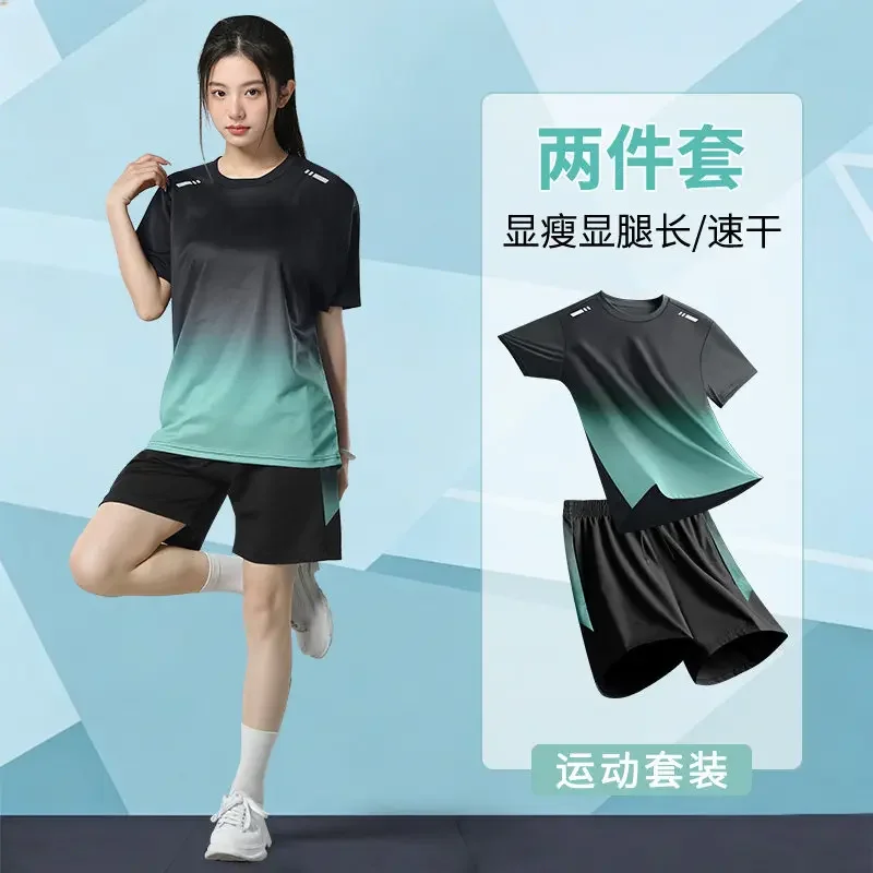 

Women's Plus Size 2-Piece Running Set Summer Quick-Dry Short Sleeve & Shorts Badminton Gym Outfit