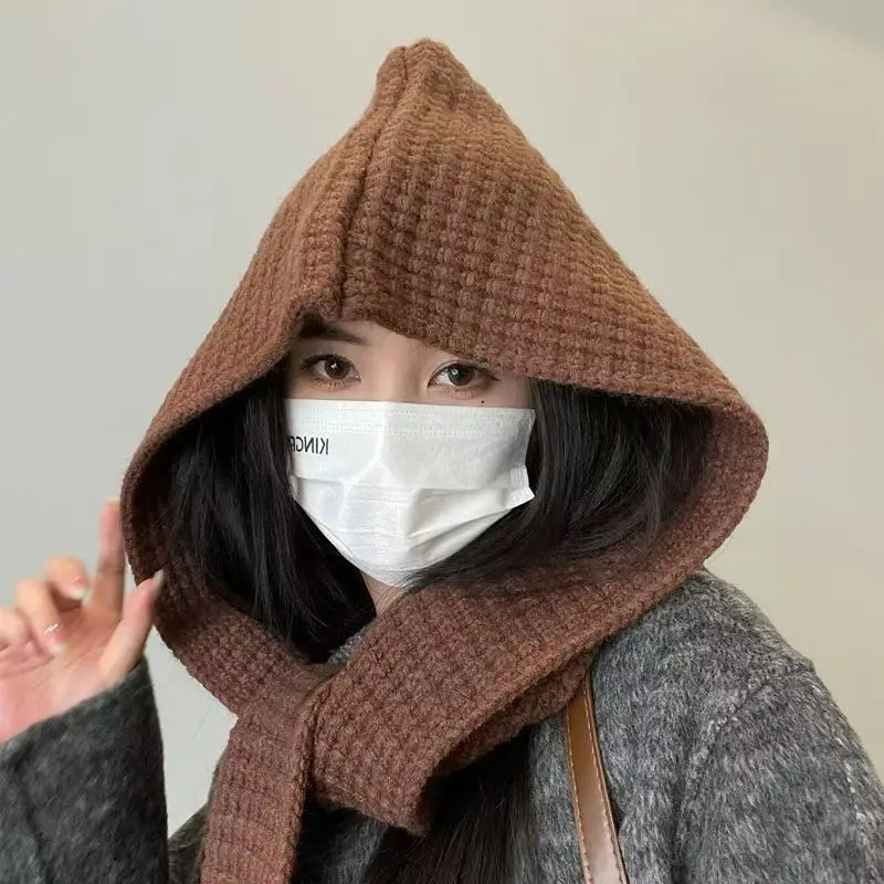 

Women's Hoodies Korean Solid Color Sweet Simple Versatile Fashionable Scarfs Hats Winter Thick Warm High Quality Caps For Girl