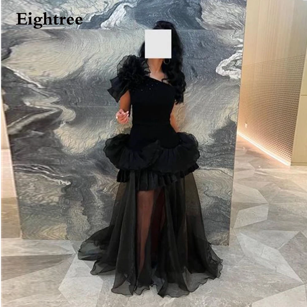 

Eightree Vintage Evening Dresses Black Tulle Ruffles Beadings See Through Long Abendkleider Dubai Formal Occasion Dress 2023