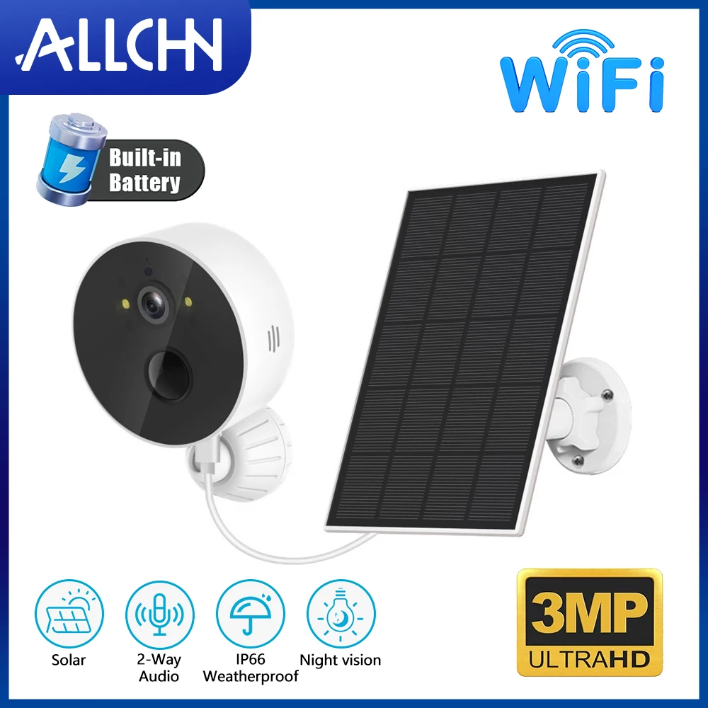 

ALLCHN 3MP HD Wireless Wifi Solar Camera 5×zoom Battery Camera Outdoor Security Protection Low Power Spherical Monitoring