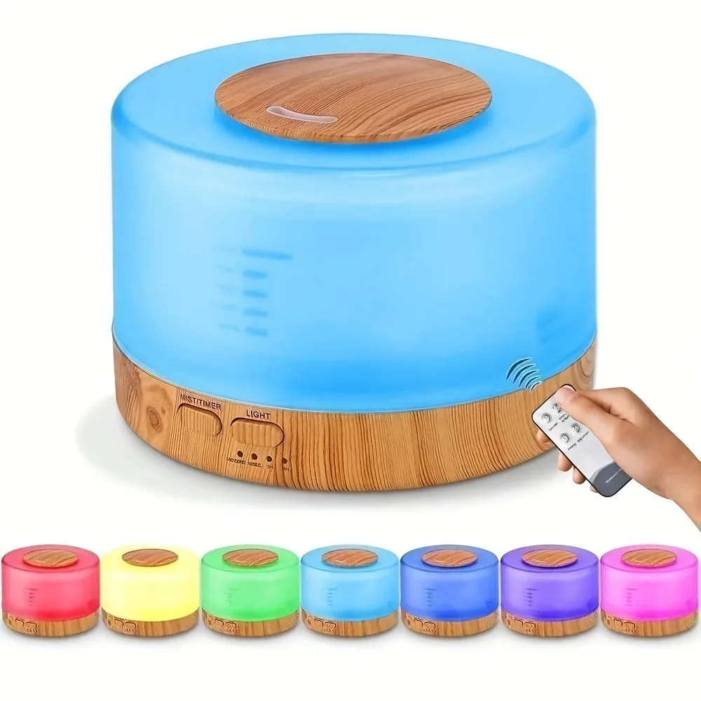 

Aromatherapy Diffuser Adjustable Cool Mist Humidifier 16.91oz Auto Shut-Off Remote Control 7 Color LED Night Light USB Powered